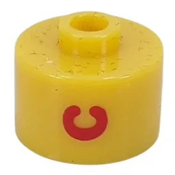 Pen Bead, Round Long, Flat Edge with Red 'C' Print / Yellow