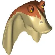 Minifig Head Special, Gungan with Dark Orange Top, Orange Eyes Print / Tan