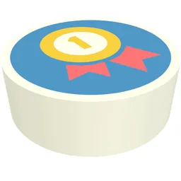 Tile Round 1 x 1 with Yellow Medal, Coral Ribbon on Blue Background Print