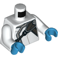 Lego Torso Robe with Light Bluish Gray Trim, Flat Silver Strap Print, White Arms, Dark Azure Hands / White