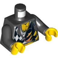 Torso, Shirt with Black and White Checks, Flames, Chest Hair / Skull on Back Print, Black Arms, Yellow Hands / Black