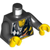 Lego Torso Shirt with Black and White Checks, Flames, Chest Hair / Skull on Back Print, Black Arms, Yellow Hands / Black