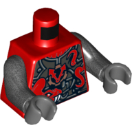 Lego Torso Armor, Metallic Silver with 2 Large Red Snakes with White Fangs and Clock Print, Pearl Titanium Arms, Dark Bluish Gray Hands / Red