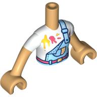 Lego Minidoll Torso Girl with Light Bright Blue Overall, Coral Belts, Bright Light Orange/Coral Paint Spots, White Shirt Warm Tan Arms and Hands / Warm Tan