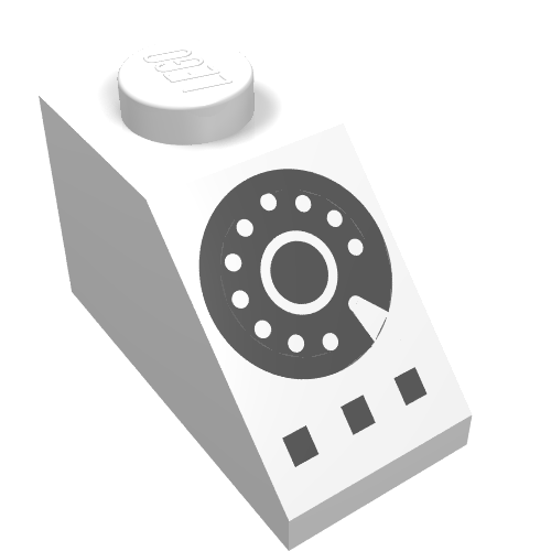 Lego Brick Sloped 45° 2 x 1 with Bottom pin, with Black Rotary Dial Print