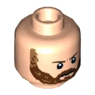 Minifig Head Captain America (Steve Rogers), Dual Sided, Reddish Brown Beard and Moustache, Open Smile / Frown Print [Hollow Stud] / Light Nougat