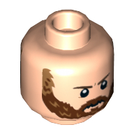 Lego Minifig Head Captain America (Steve Rogers), Dual Sided, Reddish Brown Beard and Moustache, Open Smile / Frown Print [Hollow Stud] / Light Nougat