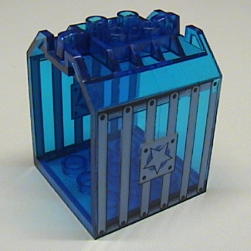 Lego Container / Box, Open Ended 4 x 4 x 4 with 1 Hinge Finger Each End with Jail Bars and Star Print