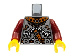 Torso Viking Armor with Leather Collar and 3 Waist Disks Pattern / Dark Red Arms / Yellow Hands