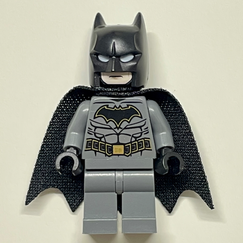 Lego Batman, Dark Bluish Gray Suit, Black Cape and Cowl, Black Head, Dark Bluish Gray Legs, Gold Trim Batman Logo (39444 Cape)