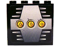 Panel 1 x 4 x 3 - Hollow Studs with 3 Yellow Circles with Bionicle Code A on Silver Background Pattern (Sticker) - Set 8758