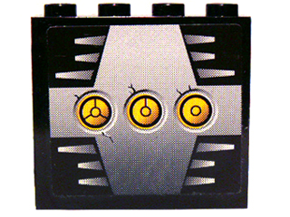 Lego Panel 1 x 4 x 3 - Hollow Studs with 3 Yellow Circles with Bionicle Code A on Silver Background Pattern (Sticker) - Set 8758