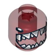 Lego Minifig Head Hammerhead Warrior, Small Eyes and Large Open Shark Mouth Print [Blocked Open Stud] / Trans-Red