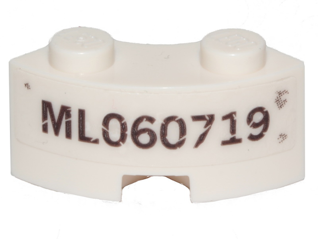 Lego Brick, Round Corner 2 x 2 Macaroni with Stud Notch and Reinforced Underside with 'ML060719' Pattern (Sticker) - Set 70419