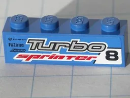 Brick 1 x 4 with Black '8' and Gray 'Turbo' and Red 'sprinter' Pattern Model Left side (Sticker) - Set 8120