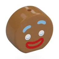 Head Special, Round with Gingerbread Man, Bright Light Blue Eyebrows, White Eyes, Red Mouth Print / Medium Nougat