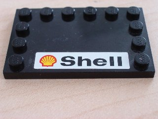 Lego Tile, Modified 4 x 6 with Studs on Edges with Shell Logo & Text Pattern (Sticker) - Set 2556