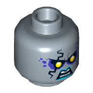 Lego Minifig Head Ruina, Dual Sided, Yellow Eyes, Dark Purple Rock Effect, Blue Lips, Teeth, Angry / Evil Grin Print [Hollow Stud] / Sand Blue