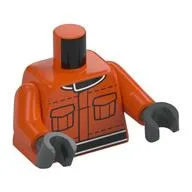 Torso, Vest, Black Belt, Collar, Pockets Print, Reddish Orange Arms, Dark Bluish Gray Hands / Reddish Orange