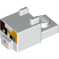 Lego Animal Body Part, Cat Head 1 x 2 with Cube with Ears, Nose and Pixelated Face with 1 Blue Eye and 1 Black Eye and Orange Patch print (Cat) / White