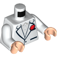 Lego Torso Tuxedo Jacket over Ruffled Shirt, Red Flower, Two Pockets Print (Bruce Wayne), White Arms, Light Nougat Hands / White