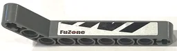 Technic, Liftarm, Modified Bent Thick 1 x 9 (7 - 3) with Black 'FuZone' and Polygons on Silver Background Pattern Model Left Side (Sticker) - Set 8863