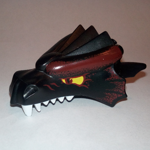 Lego Creature Body Part, Dragon Head Upper Jaw with Dark Red Scales and Yellow Eyes Print