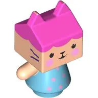 Figure, Kitten with Light Nougat Square Head, Dark Pink Hair/Roof Print / Medium Azure