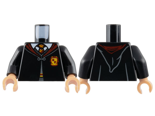 Lego Torso Hogwarts Robe Clasped with Gryffindor Crest, Sweater, Shirt and Tie Pattern / Black Arms / Light Nougat Hands