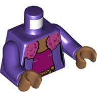 Lego Torso Cardigan with Dark Pink Fur Collar, Open over Magenta Undershirt, Gold Chain Belt Print, Dark Purple Arms, Medium Nougat Hands / Dark Purple