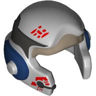 Lego Helmet Rebel with Cheek Protectors (Star Wars) with Dark Tan Visor, Dark Blue/Black Bands, Red Markings print / Light Bluish Gray