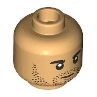 Minifig Head Xavier Dobbs, Black Eyebrows, Stubbled Beard, Stern / Nervous / Warm Tan