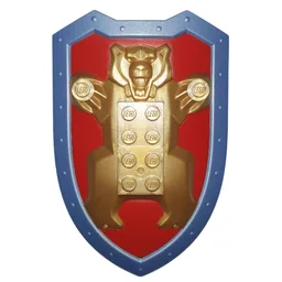 Large Figure Shield, 2 x 4 Brick Relief, Bear with Red and Gold Print / Pearl Gold