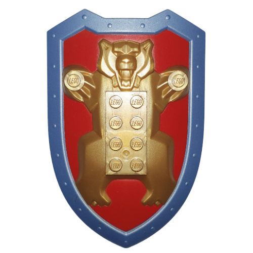 Lego Large Figure Shield, 2 x 4 Brick Relief, Bear with Red and Gold Print / Pearl Gold