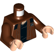 Lego Torso Jacket, Black Undershirt Print, Reddish Brown Arms, Light Nougat Hands / Reddish Brown