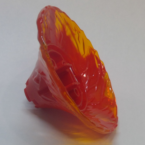Lego Brick Round Cone Spinner with Marbled Trans-Orange Pattern / Red