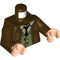 Lego Torso Jacket with Tears, Olive Green Shirt, Tan Striped Shirt, Black Tie print, Dark Brown, Light Nougat Hands / Dark Brown