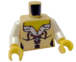 Lego Torso Castle Fantasy Era Corset with Reddish Brown Laces, Female Neckline Pattern / White Arms / Yellow Hands
