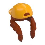 Lego Hair and Hat, Backward Cap with Dark Orange Braided Tails Pattern / Bright Light Orange