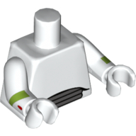 Lego Torso Spacesuit with 3 Dark Bluish Gray Vents at Waist print, White Arms and Hands with Lime Elbow Stripes and Red Spot on Right Wrist Print / White