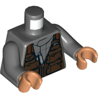 Lego Torso Vest, Dark Brown with Pouches and Pockets Print, Dark Bluish Gray Arms, Nougat Hands / Dark Bluish Gray