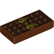 Lego Tile 1 x 2 with Chocolate Bar Print / Reddish Brown