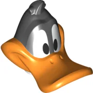 Minifig Head Special with Orange Beak Print (Daffy Duck) / Black