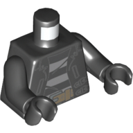 Lego Torso Leather Jacket, Convict Striped Shirt and Dark Tan Belt Print, Black Arms and Hands / Black