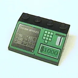 Brick Sloped 33° 3 x 4 with ATM Bank Machine Print