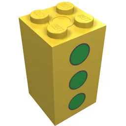 Brick 2 x 2 x 3 with 3 Green Dots Print / Yellow