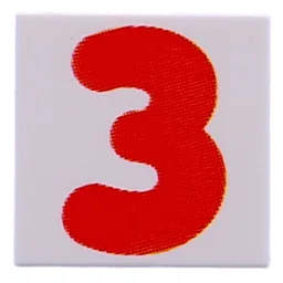 Tile 2 x 2 with Red '3' Print / White