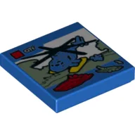 Tile 2 x 2 with LEGO Set Box, 'City' Helicopter Print