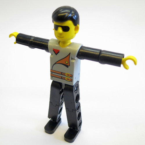 Lego Technic Figure Black Legs, Light Gray Top with 2 Brown Belts, Black Arms / [No Color/Any Color]