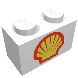 Brick 1 x 2 with Shell Logo Type I Print / White